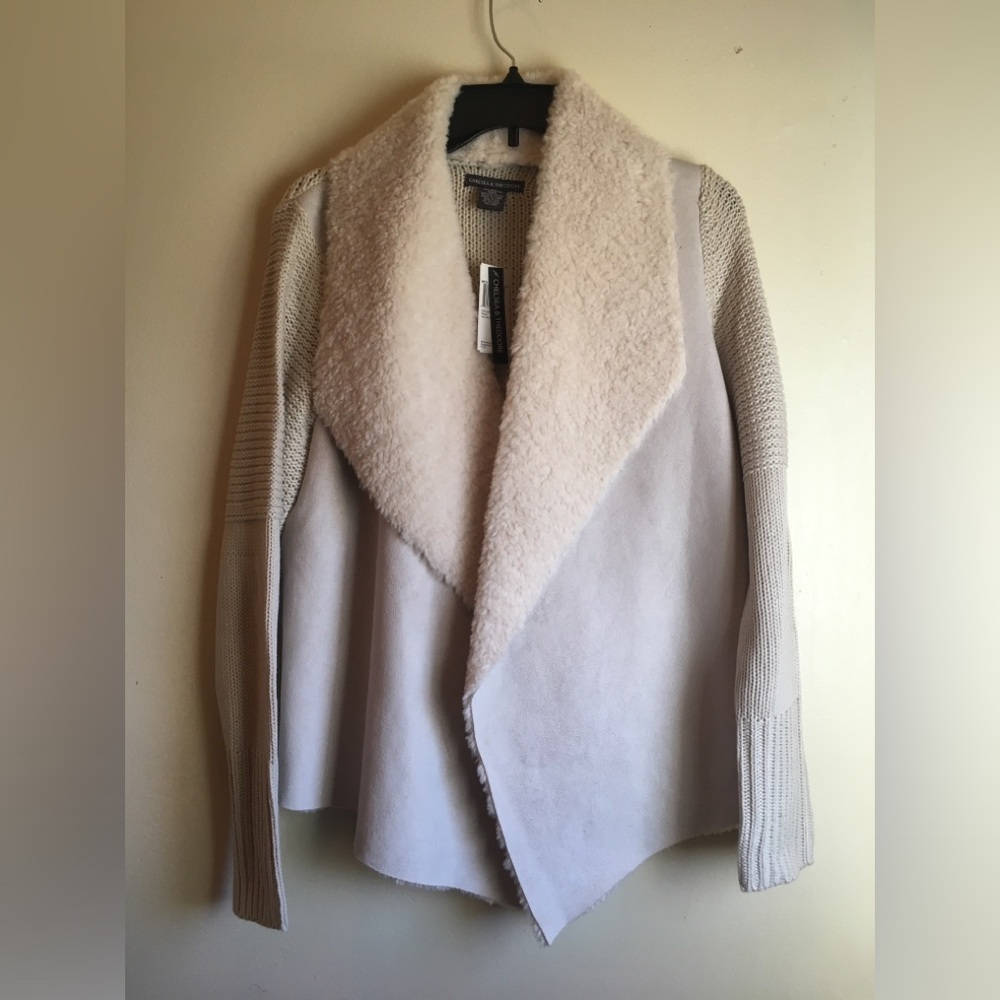 Cream Shearling Open Front Cardigan